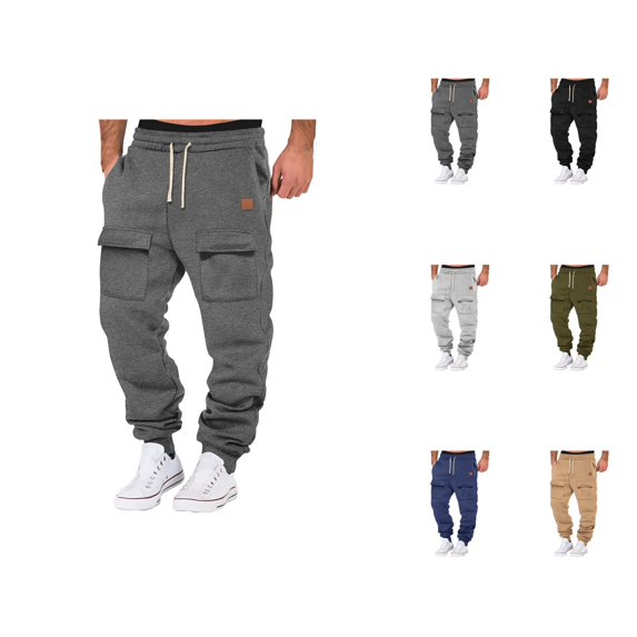 Jogger Sweatpants for Men Fall Winter Elastic Waist Drawstring Casual Pants with Multiple Pockets Trousers