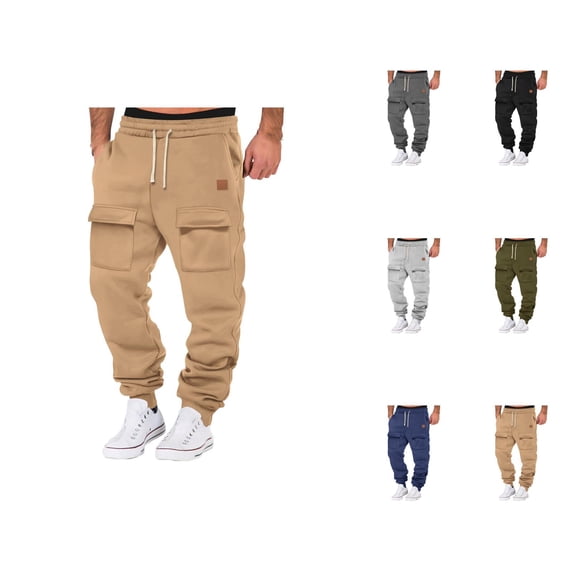 Jogger Sweatpants for Men Fall Winter Elastic Waist Drawstring Casual Pants with Multiple Pockets Trousers