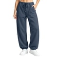 thumbnail image 1 of Jogger Sweatpants for Women Barrel Drawstring Loose Fit Track Pants Casual Elastic Waist Pants with Pockets Trendy Fall Outfits Lounge, 1 of 7
