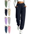 thumbnail image 1 of Jogger Sweatpants for Women Elastic Waist Loose Fit Ribbed Cuffed Ankle Casual Athletic Workout Lounge Fall Winter Everyday Pants with Pockets, 1 of 7