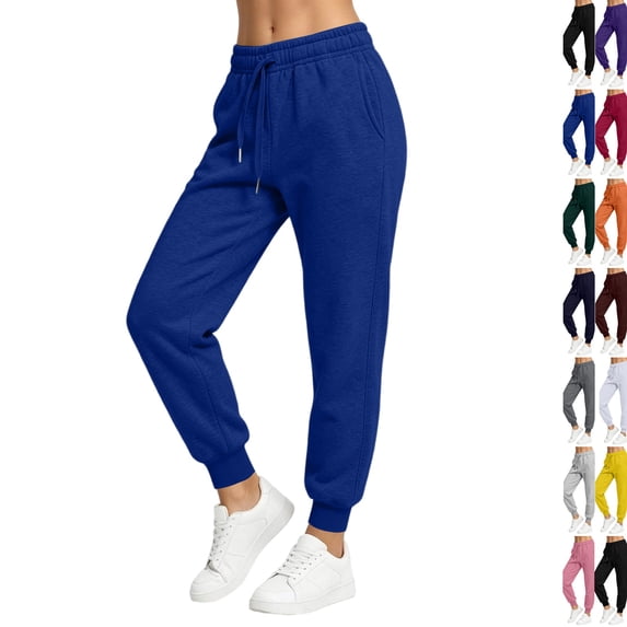 Jogger Sweatpants for Women Relaxed Fit Drawstring Elastic High Waist Ankle Cuff Track Pants Soft Breathable Loungewear Bottoms with Pockets Blue M