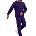 thumbnail image 1 of Jogger Sweatsuits 2 PCS Men Solid Relaxed Fit Fall Winter Outdoor Clothes Long Sleeve Hooded Sweatshirt Matching Open Bottom Cargo Sweatpants Sets (Dark Purple,X-Large), 1 of 8