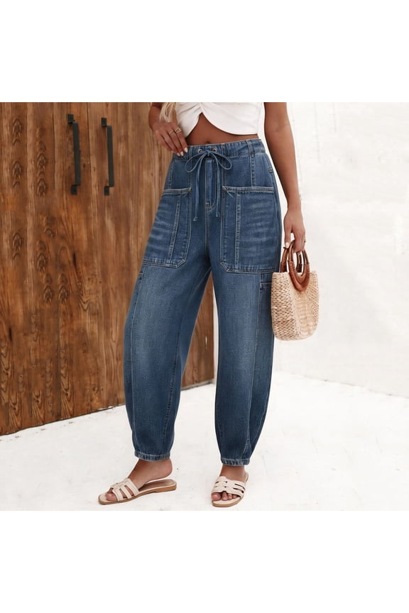 Jogger Workwear Jeans for Women Lightweight Comfortable Lowrise Loose Casual Workwear Jogging Leg Jeans Women's Breathable Low Pants