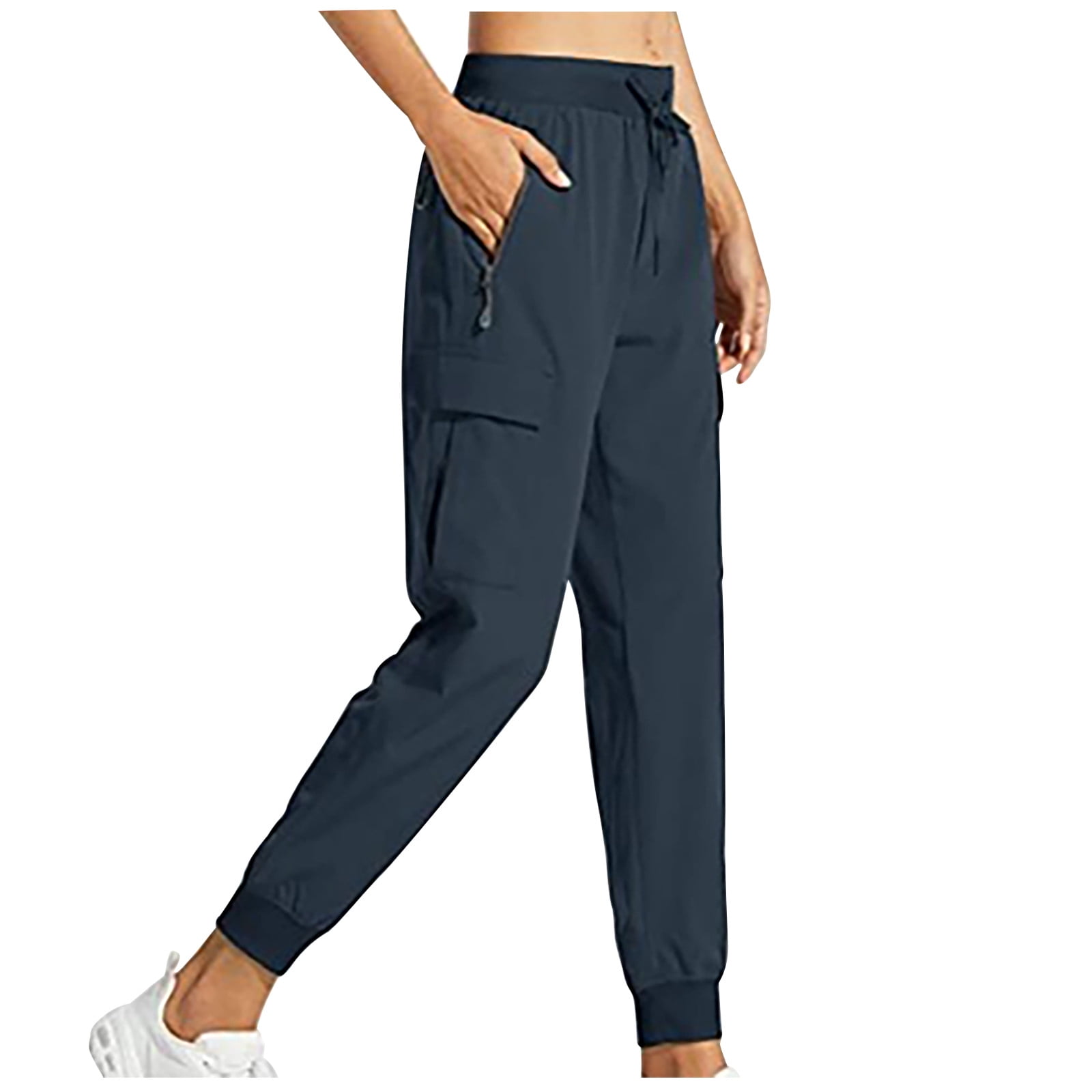 Joggers For Women Hiking Pants Lightweight Cargo Joggers Quick Dry Golf  Travel Track Pants With Zipper Pockets Dark Blue X-Large 