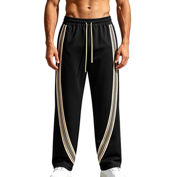 Joggers for Men Color Block Loose Fit Casual Elastic Waist Drawstring Pants Outdoor Straight Leg Fitness Pants Solid Color Lounge Joggers with Pockets