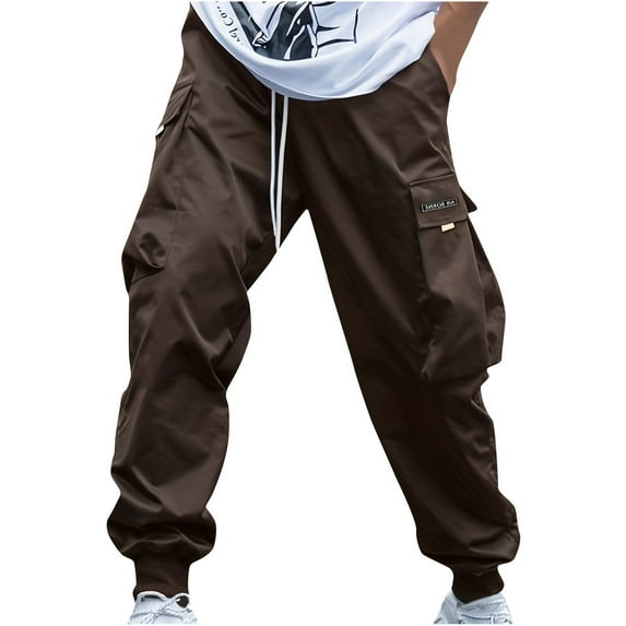 Wo-Fusoul Men's Elastic Waist Jogger Cargo Pants with Pockets & Drawstring, Summer Wear