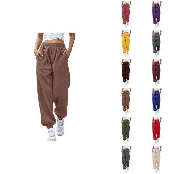 Joggers Pants for Women 2026 Trendy Elastic High Waist Relaxed Fit Breathable Sweat Pants Trousers with Pockets