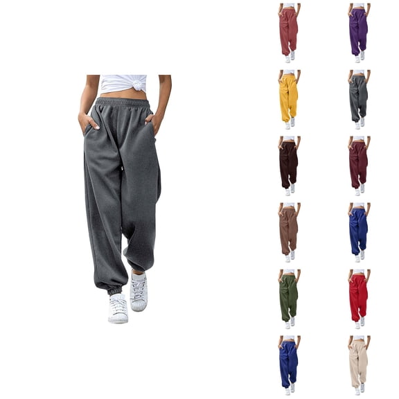 Joggers Pants for Women 2026 Trendy Elastic High Waist Relaxed Fit Breathable Sweat Pants Trousers with Pockets