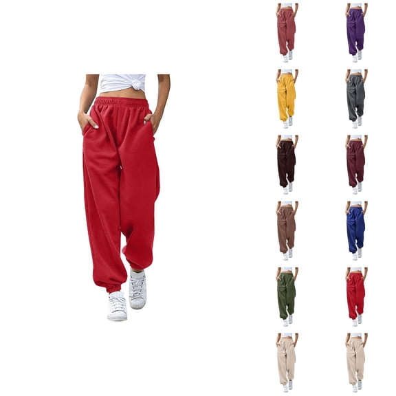 Joggers Pants for Women 2026 Trendy Elastic High Waist Relaxed Fit Breathable Sweat Pants Trousers with Pockets