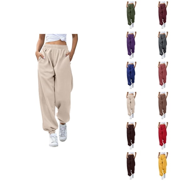 Joggers Pants for Women 2026 Trendy Elastic High Waist Relaxed Fit Breathable Sweat Pants with Pockets Trousers