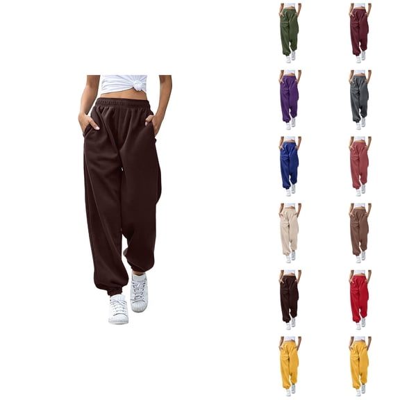 Joggers Pants for Women 2026 Trendy Elastic High Waist Relaxed Fit Breathable Sweat Pants with Pockets Trousers