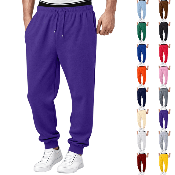 Joggers Sweatpants for Men with Pockets Cuffed Fleece Sweat Pants Baggy Sweatpants Gym Athletic Clothes Workout Pants Purple 3XL