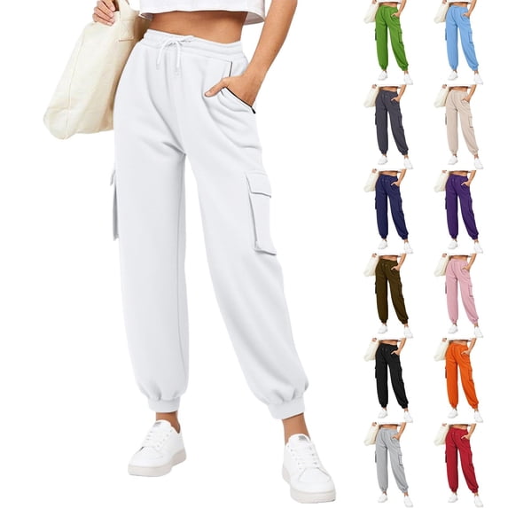 Joggers for Women Plus Size Elastic Waist Womens Trousers with Zipper Pocket Ladies Casual Loose Drawstring High-Waisted Trouser Outdoor Sport Pants Black XXL