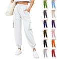 thumbnail image 1 of Joggers for Women Plus Size Elastic Waist Womens Trousers with Zipper Pocket Ladies Casual Loose Drawstring High-Waisted Trouser Outdoor Sport Pants Pink 3XL, 1 of 8