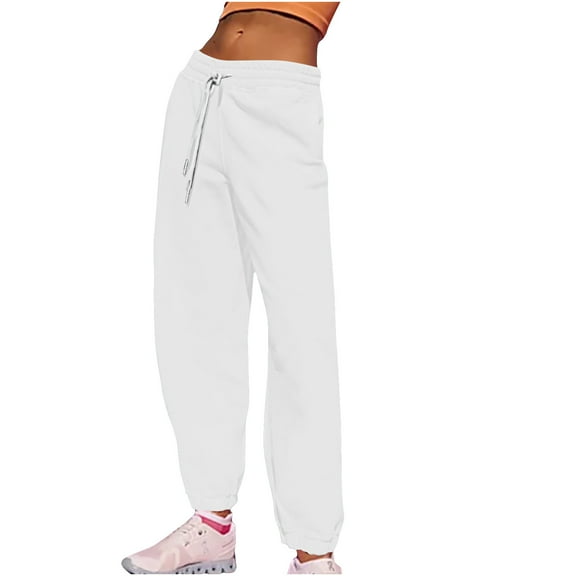 Joggers for Women UK High Waisted Sweatpants with Pockets and Drawstring Wide Leg Cargo Trousers Baggy Jogging Joggers Solid Colour Workout Tracksuit Bottoms Casual Lounge Active Pants
