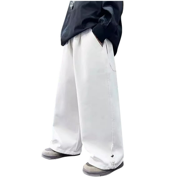 Joggers for Boys Solid Color Elastic Waist Wide Leg Pants with Pocket Streetwear Casual Straight Leg Sweatpants Size 5-15