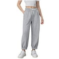 thumbnail image 1 of Joggers for Girls Elastic Waisted Soft Cotton Drawstring Sweatpant with Pocket Solid Casual Sport Pants (150, Gray), 1 of 4