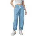 thumbnail image 1 of Joggers for Girls Elastic Waisted Soft Cotton Drawstring Sweatpant with Pocket Solid Casual Sport Pants (150, Light Blue), 1 of 4