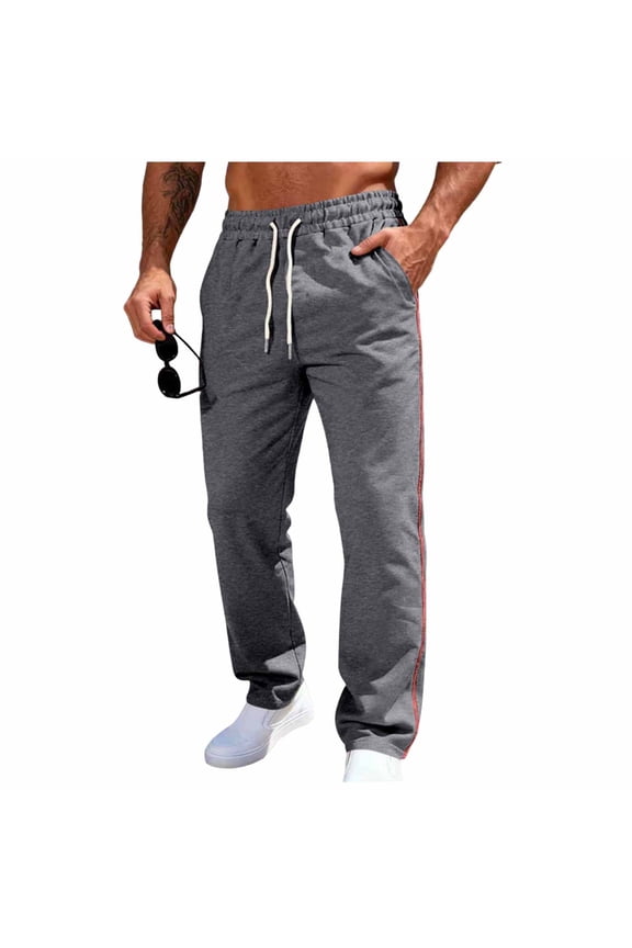 Joggers for Men Elastic Waist Pant with Pockets Drawstring Sweat Pant Straight Leg Trouser Striped Runing Pants