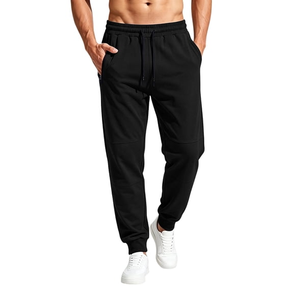 Joggers for Men Solid Color Loose Casual Sweatpants with Zip Pockets Drawstring Elastic Waist Cuffed Jogger Pants for Daily Gym and Travel