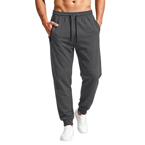 Joggers for Men Solid Color Loose Casual Sweatpants with Zip Pockets Drawstring Elastic Waist Cuffed Jogger Pants for Daily Gym and Travel