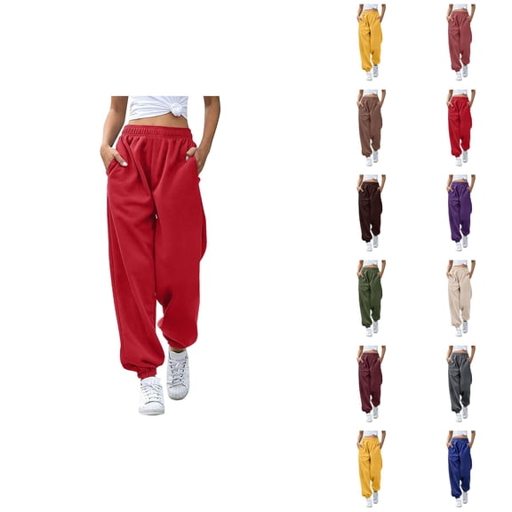 Joggers for Women 2026 Fashion Elastic High Waist Breathable Relaxed Fit Sweat Pants with Pockets Trousers