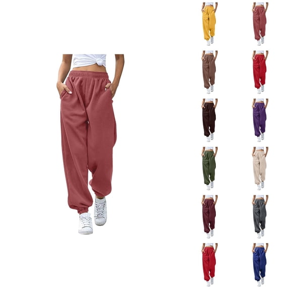 Joggers for Women 2026 Fashion Elastic High Waist Breathable Relaxed Fit Sweat Pants with Pockets Trousers