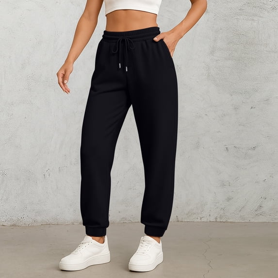 Joggers for Women Casual Baggy Sweatpants Drawstring Jogger Pants with Pockets Fall Sweatpants Black L