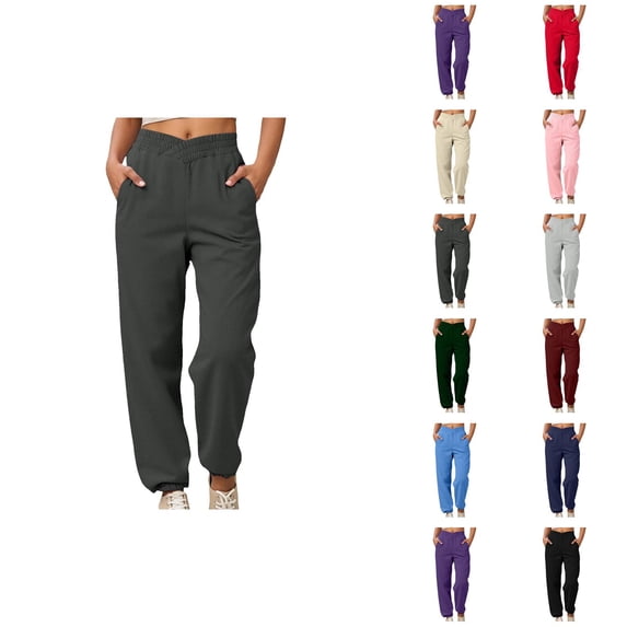 Joggers for Women Fall Winter Elastic High Waist Straight Leg Relaxed Fit Jogger Sweatpants with Pockets Jogging Pants