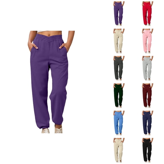 Joggers for Women Fall Winter Elastic High Waist Straight Leg Relaxed Fit Jogger Sweatpants with Pockets Jogging Pants