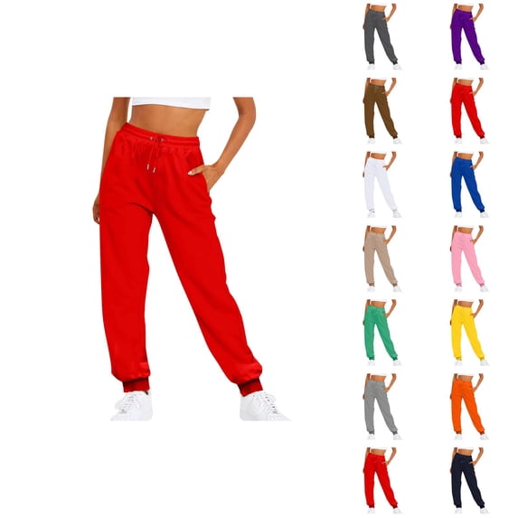 Joggers for Women Fall Winter Lined Elastic High Waist Straight Leg Jogger Sweatpants with Pockets Jogging Pants