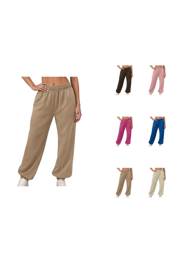 Joggers for Women Fall Winter Lined Elastic High Waist Straight Leg Relaxed Fit Jogger Sweatpants with Pockets