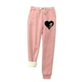 thumbnail image 1 of Joggers for Women Fashion Print Elastic Waisted Drawstring Cinch Bottom Sweatpants with Pockets Winter Fleece Lined Pants(Pink,M), 1 of 5