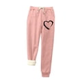 thumbnail image 1 of Joggers for Women Fashion Print Elastic Waisted Drawstring Cinch Bottom Sweatpants with Pockets Winter Fleece Lined Pants(Pink,XXXL), 1 of 5