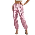thumbnail image 1 of Joggers for Women Harem Style Elastic Waist Sweatpants Shiny Metallic Faux Leather Bottoms Cuffed Leg Dance Party Streetwear Outfits, 1 of 5