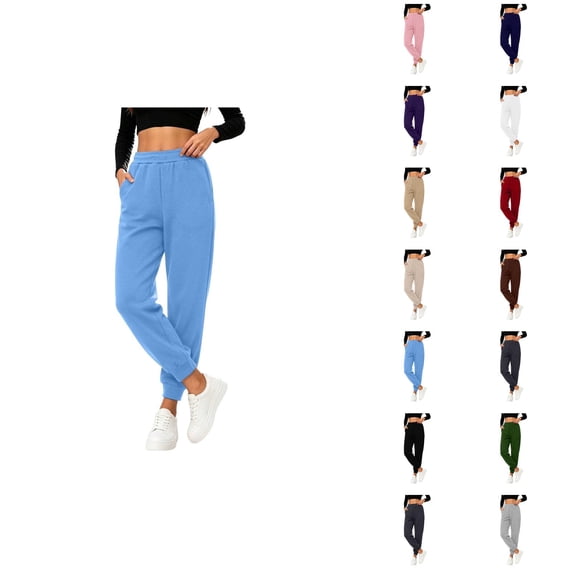 Joggers for Women Solid Color Elastic High Waist Casual Athletic Tapered Pants with Pockets Womens Sweatpants