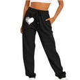 thumbnail image 1 of Joggers for Women Sweatpants Cute Graphic Print High Elastic Waisted Drawstring Lounge Cozy Trousers with Pockets(Black,S), 1 of 1