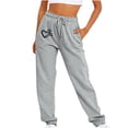 thumbnail image 1 of Joggers for Women Sweatpants Cute Graphic Print High Elastic Waisted Drawstring Lounge Cozy Trousers with Pockets(Gray,XXL), 1 of 1