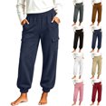 thumbnail image 1 of Joggers for Women Winter Casual Straight-Leg Ankle-Length Solid Loose Tight Waist Workout Baggy Pants with Pockets, 1 of 4