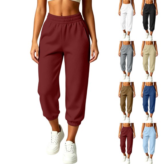 Joggers for Women Winter Fashion Casual Elastic Waist Solid Color Loose Workout Baggy Pants with Pockets