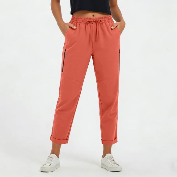 Joggers for Women with Pockets Elastic Waist Workout Sport Gym Pants Comfy Lounge Yoga Running Pants Orange XL