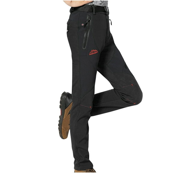 Joggers for Women with Pockets Ndbuld Women's Windproof Waterproof Warm Breathable Hiking Pants With Thickened Fleece Black 3XL