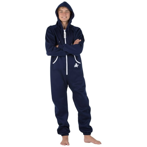 Joggies - Navy Blue Kids Footless Hoodie One Piece - Kids - Large (Fits 4'9 - 4'11")