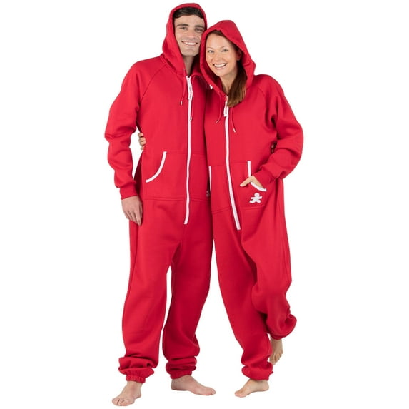 Joggies - Red & White Adult Footless Hoodie One Piece - Adult - Small2X/Dbl Wide (Fits 5'3 - 5'6")