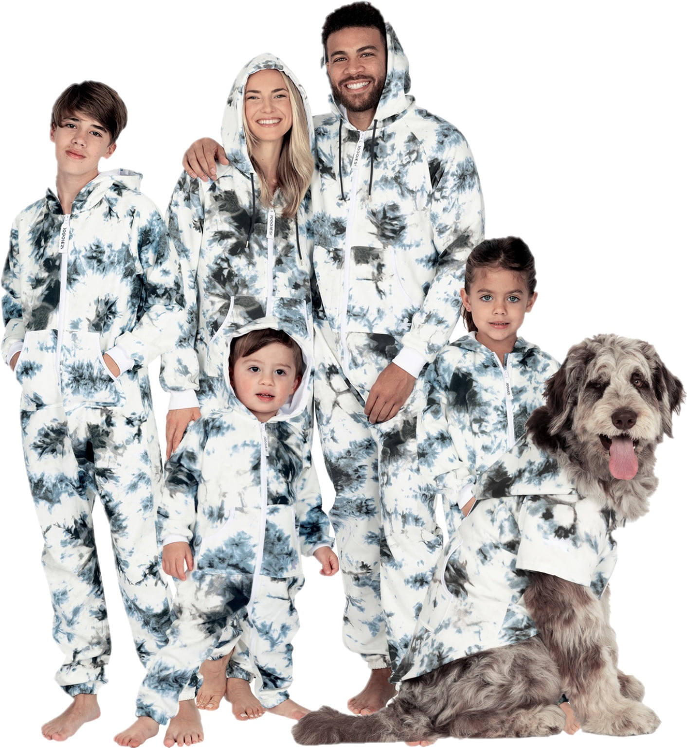 Joggies - TieDye Black Adult Footless Hoodie One Piece - Adult - Large Adult Plus Size/Wide (Fits 5'11 - 6'4")