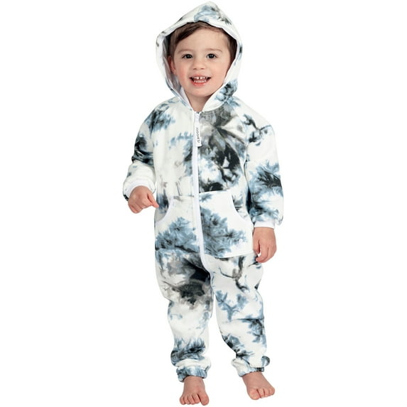 Joggies - TieDye Black Infant Footless Hoodie One Piece - Infant - XLarge (Fits 12-18mos.)