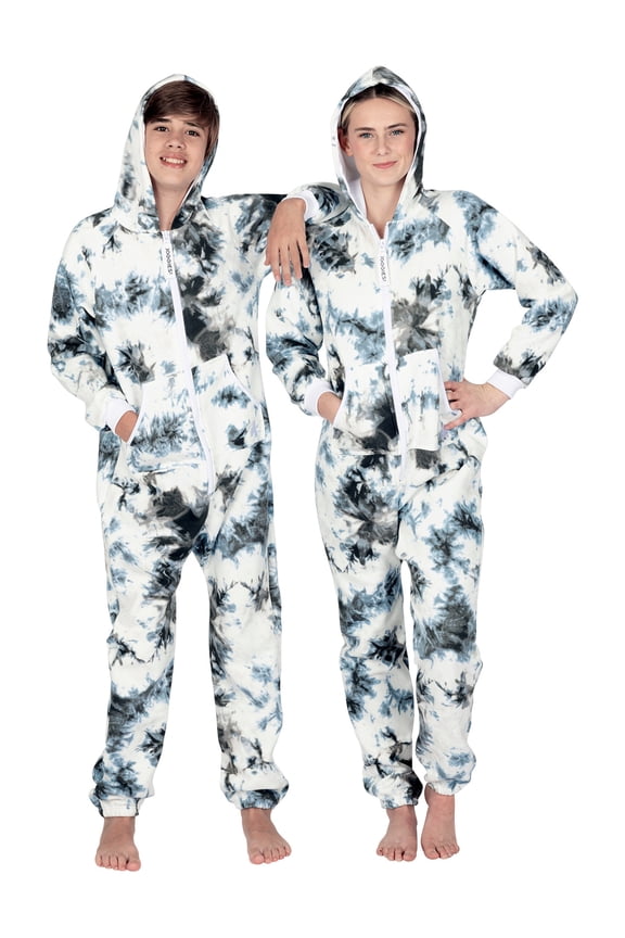 Joggies - TieDye Black Kids Footless Hoodie One Piece - Kids - Large (Fits 4'9 - 4'11")