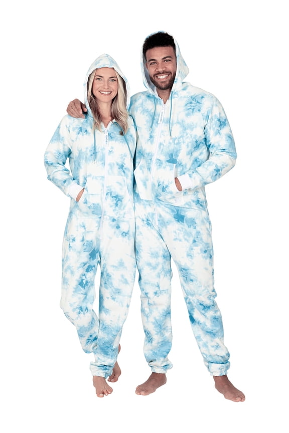 Joggies - TieDye Blue Adult Footless Hoodie One Piece - Adult - Medium Adult Plus Size/Wide (Fits 5'8 - 5'11")