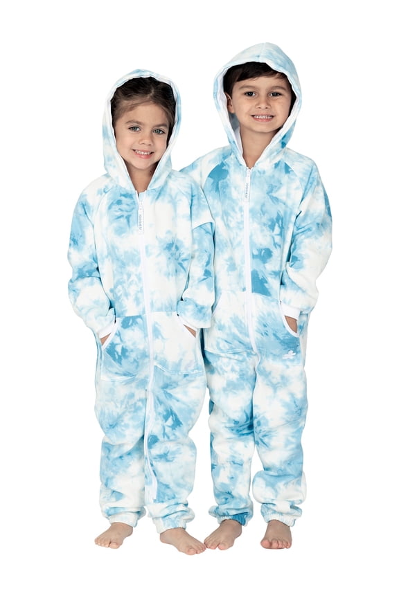 Joggies - TieDye Blue Toddler Footless Hoodie One Piece - Toddler - Large (Fits 3'4 - 3'6")