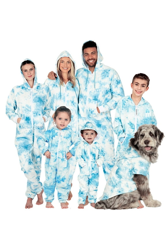 Joggies - TieDye Blue Toddler Footless Hoodie One Piece - Toddler - Medium (Fits 3'0 - 3'3")